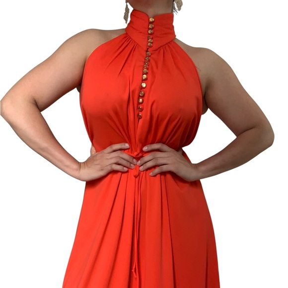 Vintage High Neck Halter Midi Dress  Medium - Picture 1 of 7